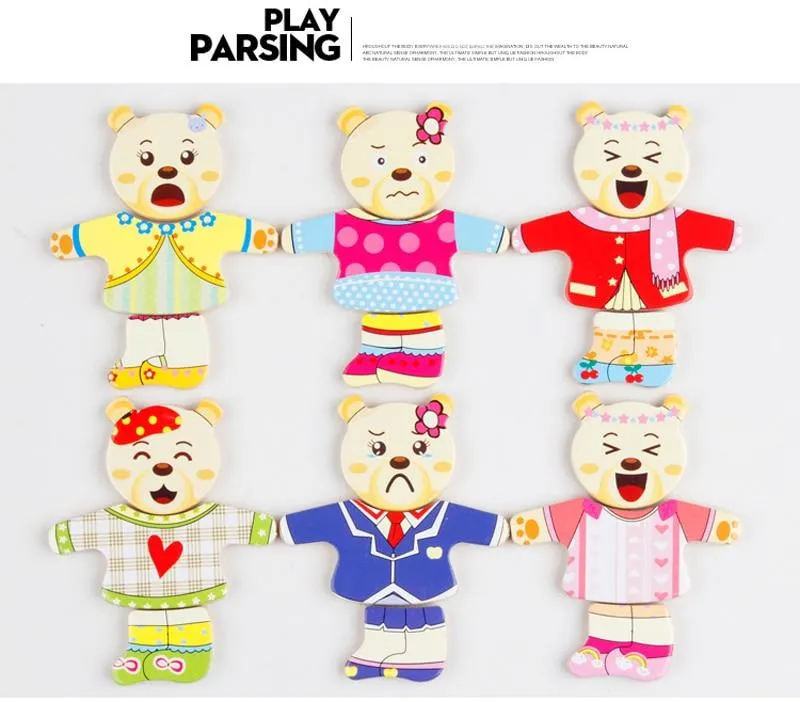 Little Bear Change Clothes Children's Early Education Wooden Jigsaw Puzzle Dressing Game Baby Puzzle Toys For Children Gift