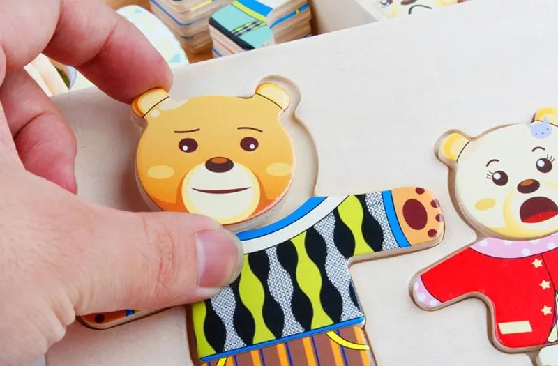 Little Bear Change Clothes Children's Early Education Wooden Jigsaw Puzzle Dressing Game Baby Puzzle Toys For Children Gift