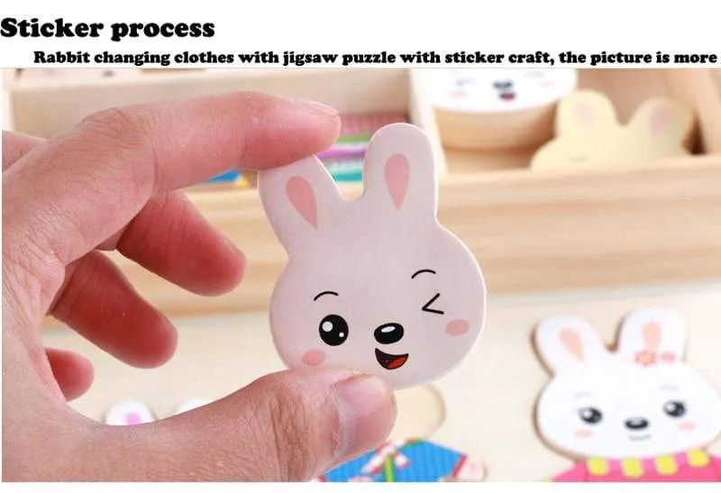 Little Bear Change Clothes Children's Early Education Wooden Jigsaw Puzzle Dressing Game Baby Puzzle Toys For Children Gift