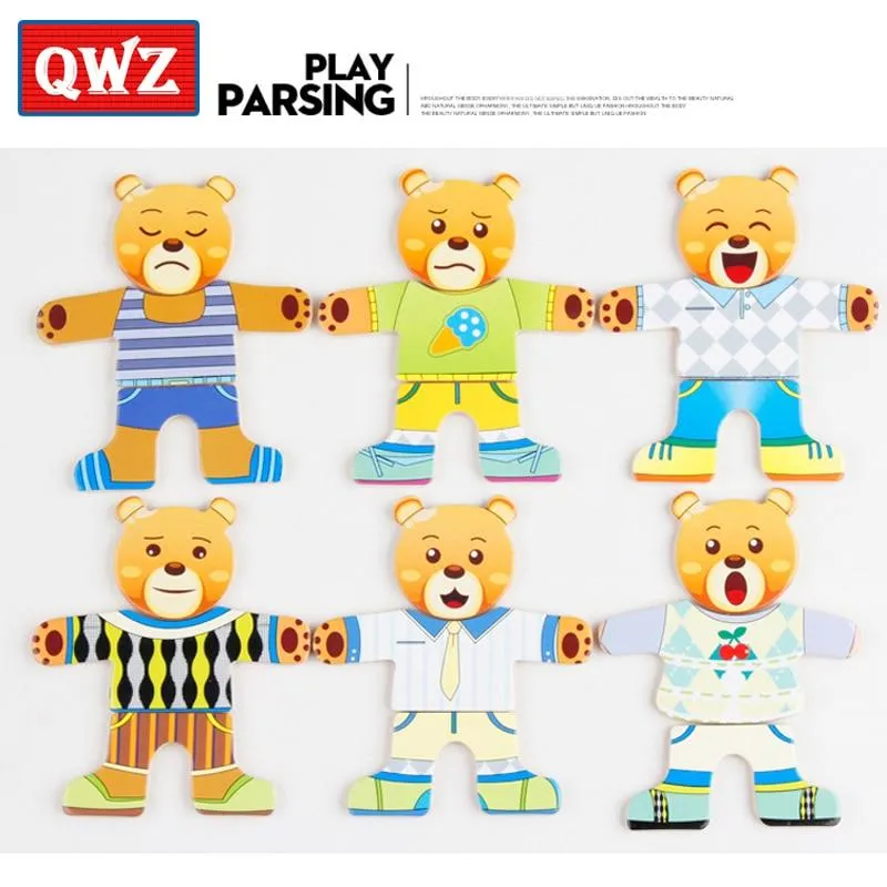 Little Bear Change Clothes Children's Early Education Wooden Jigsaw Puzzle Dressing Game Baby Puzzle Toys For Children Gift