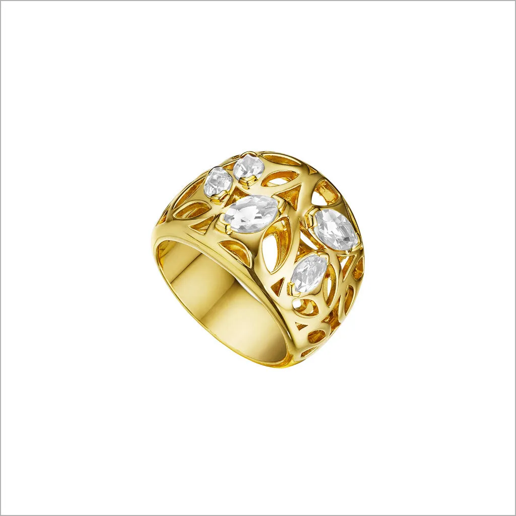 Medallion Rock Crystal Quartz Small Ring in Sterling Silver plated with 18k Yellow Gold