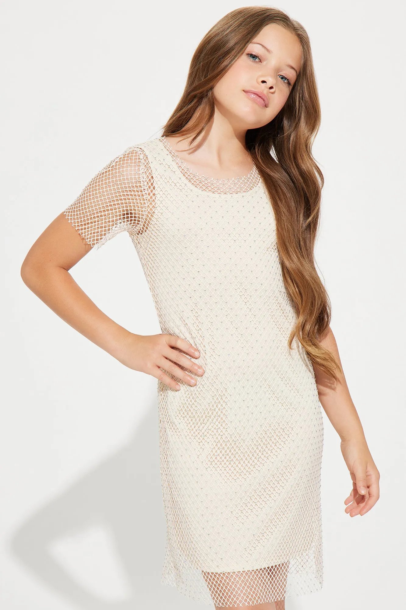 Mini Layered Short Sleeve Dress - Beige