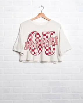 OU Sooners Twisted Check White Cropped Tee