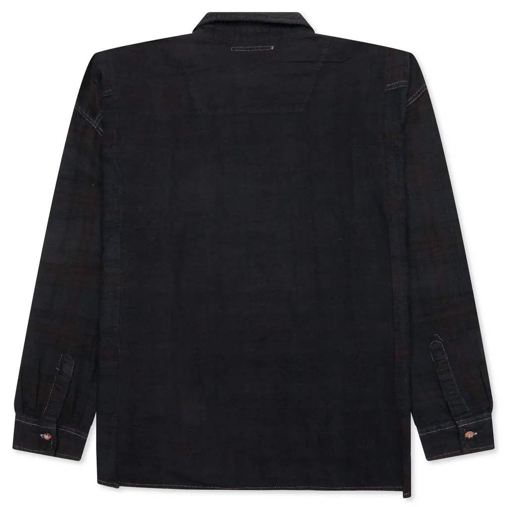 Over Dyed Ribbon Wide Shirt - Black