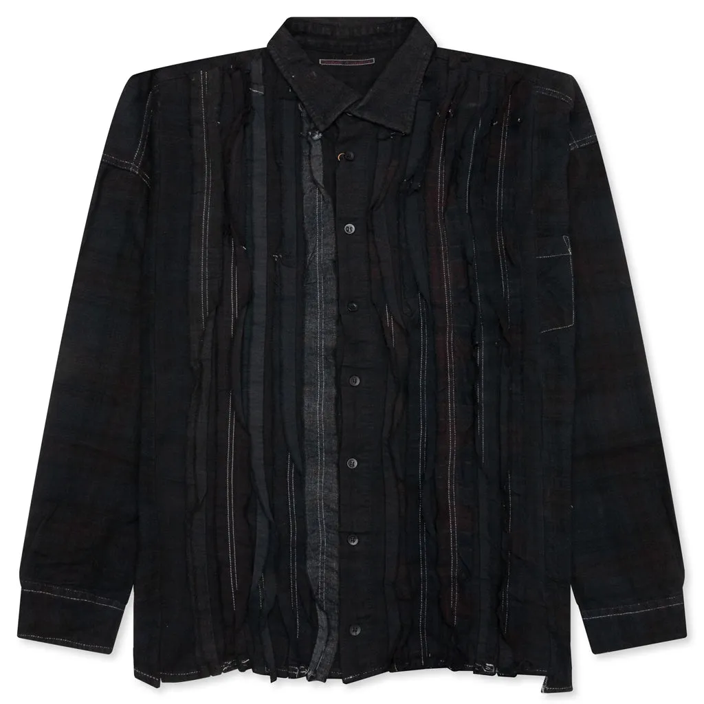 Over Dyed Ribbon Wide Shirt - Black