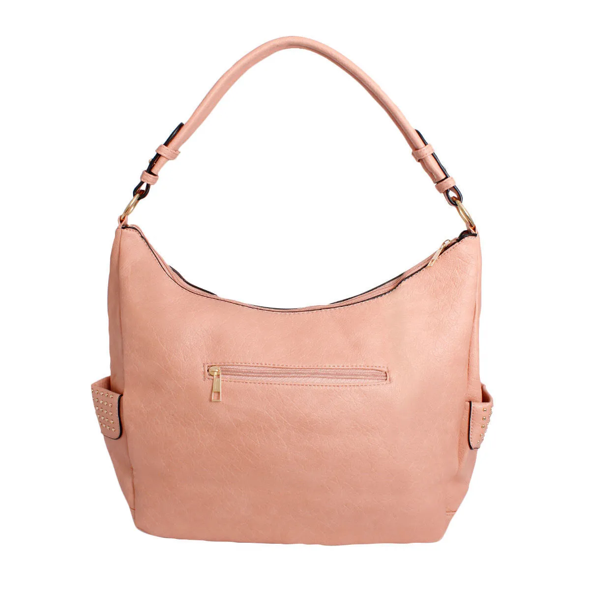 Pink and Gold Stud Faux Leather Hobo Bag