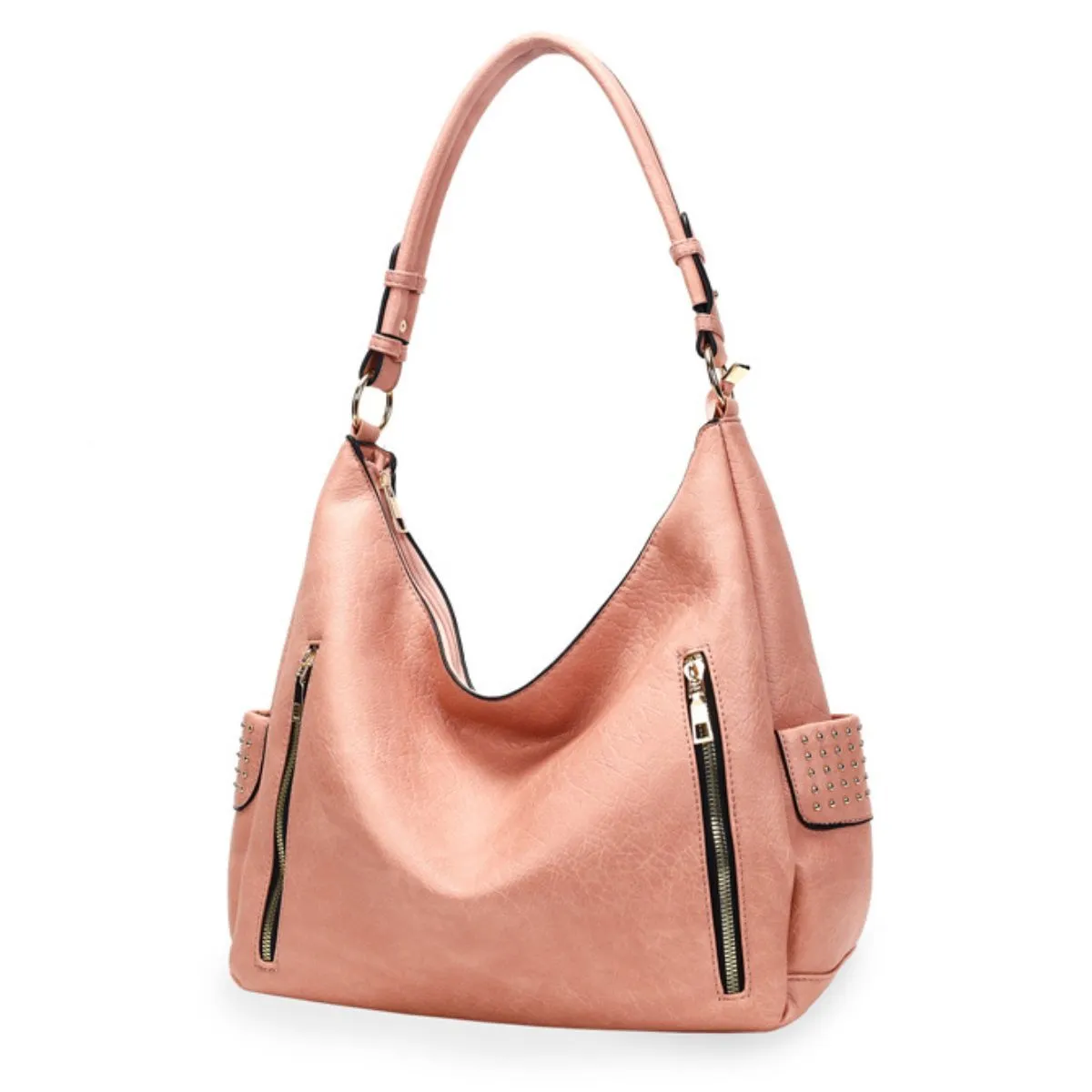 Pink and Gold Stud Faux Leather Hobo Bag