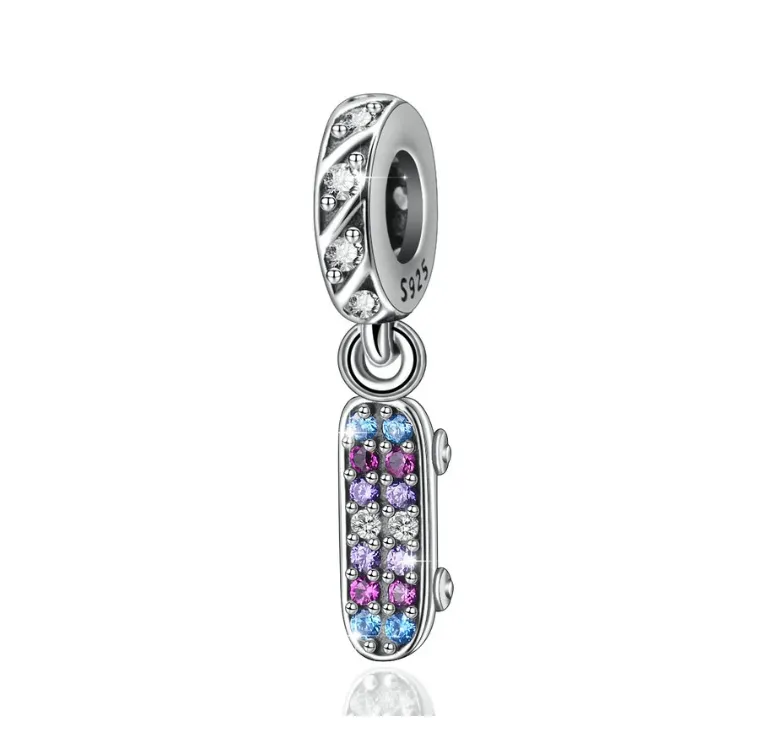 Purple Crystal Skateboard Charm 925 Sterling Silver