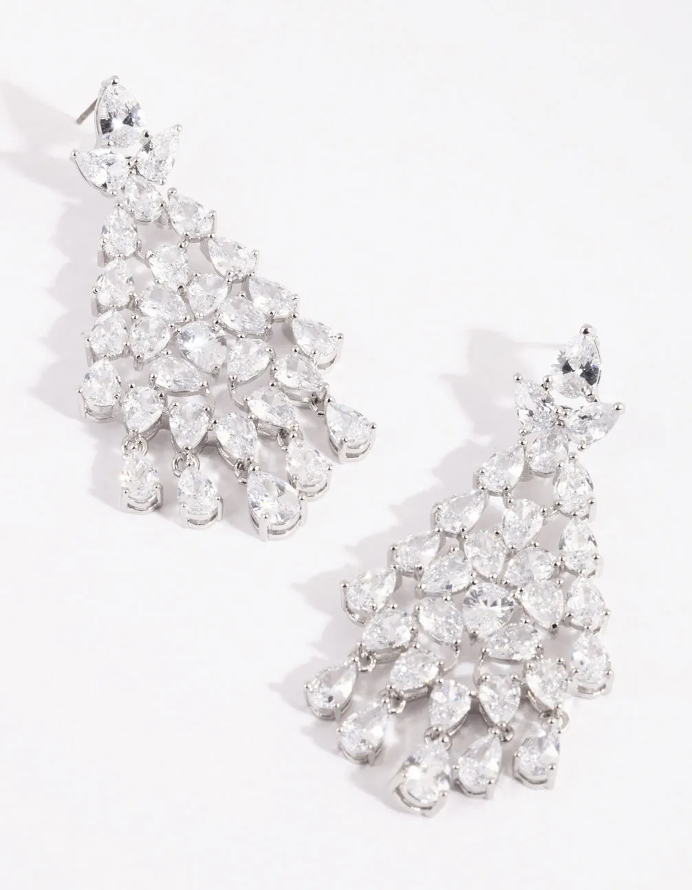 Rhodium Cubic Zirconia Statement Chandelier Drop Earrings