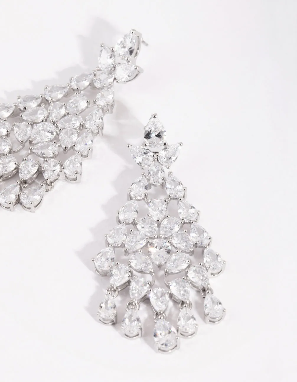 Rhodium Cubic Zirconia Statement Chandelier Drop Earrings