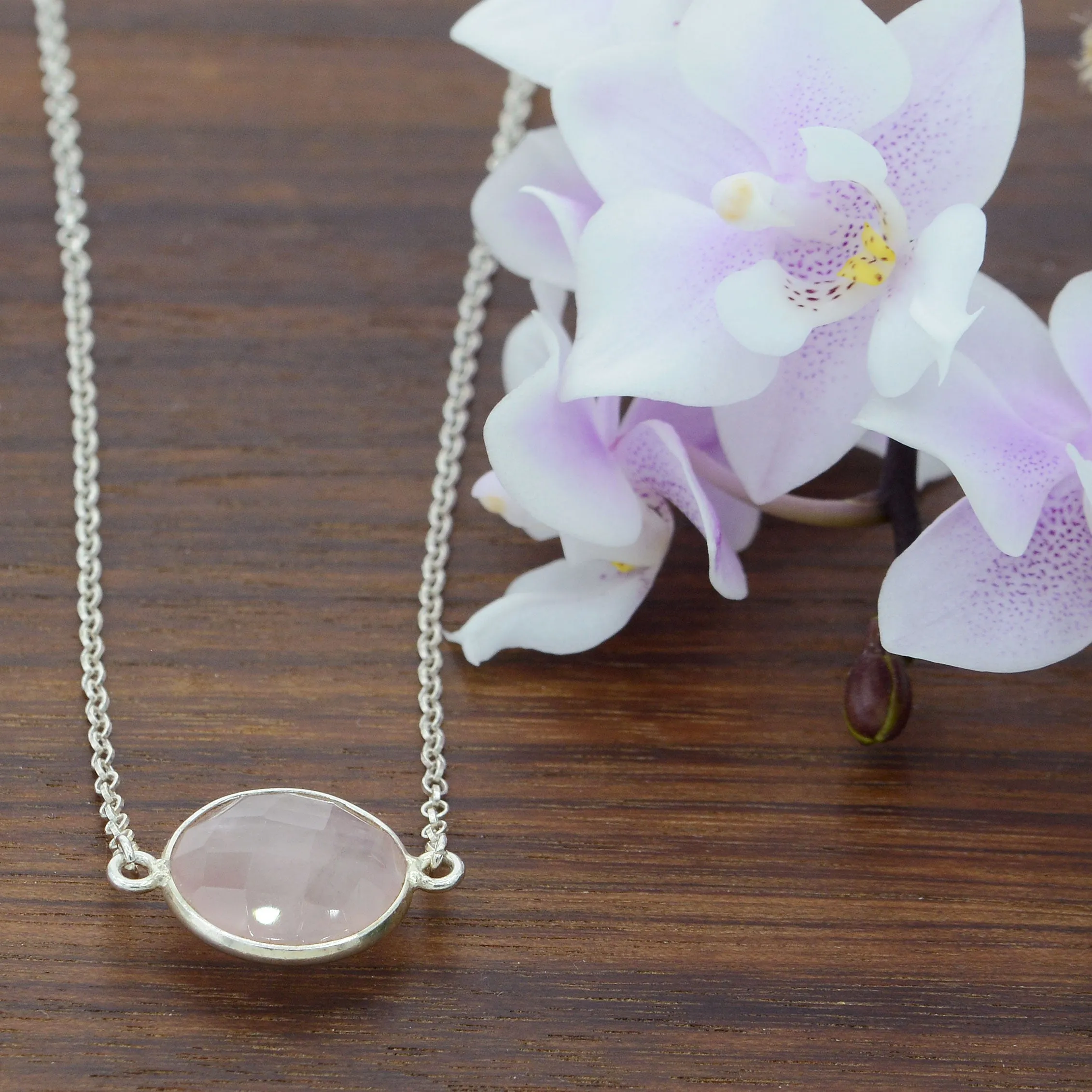 Rose Quartz Gemstone Bezel Necklace