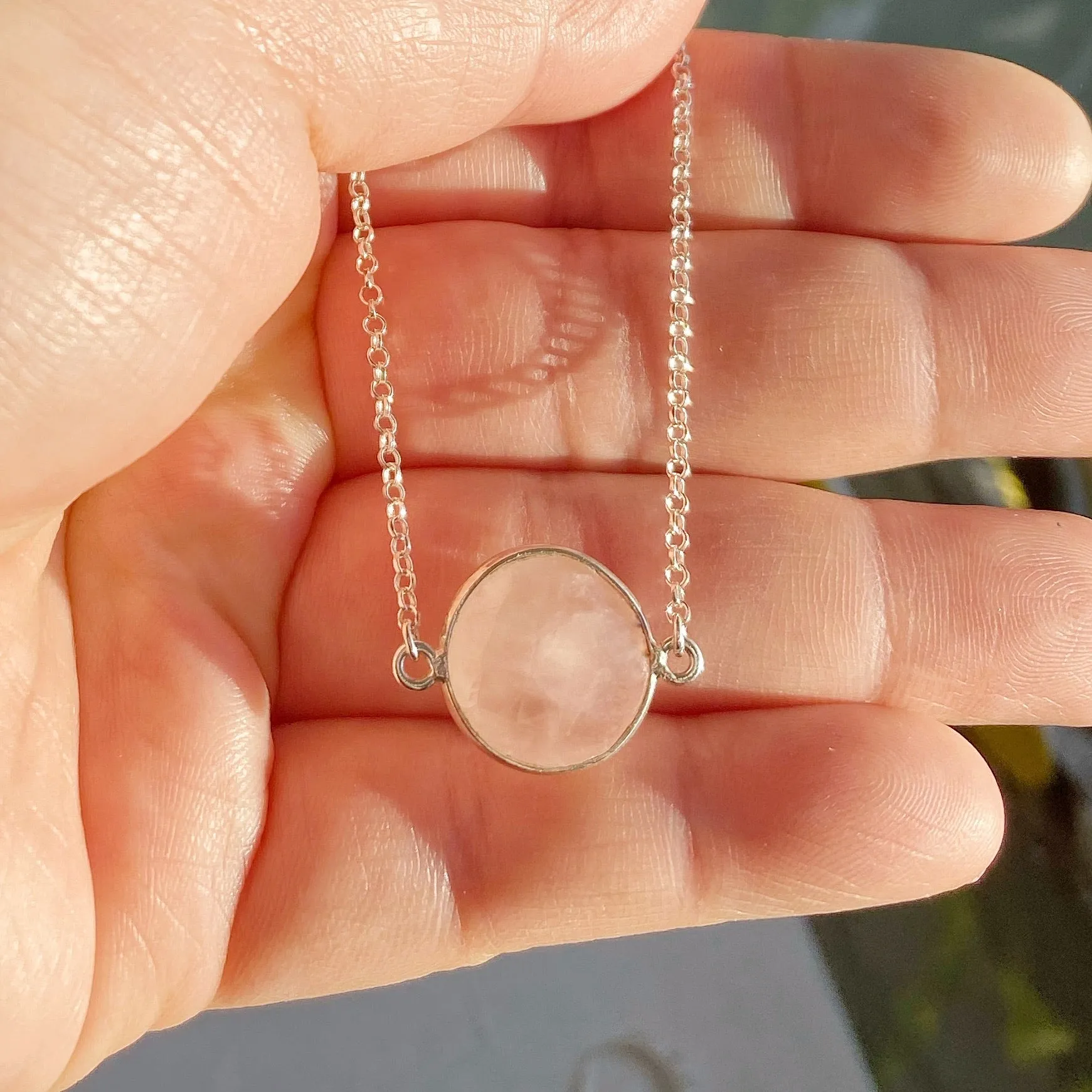 Rose Quartz Gemstone Bezel Necklace