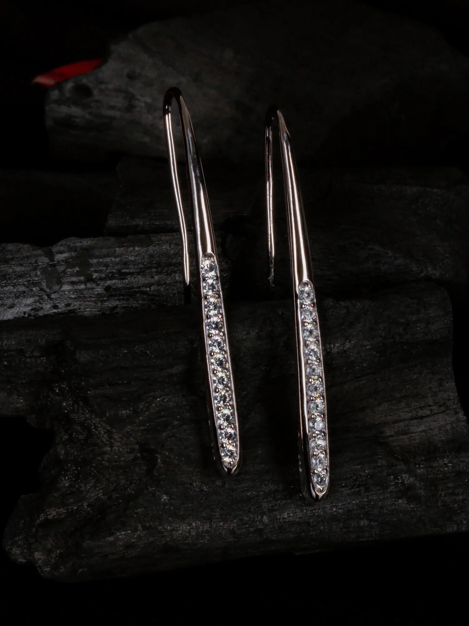 Single Line American Diamond Danglers In 925 Sterling Silver