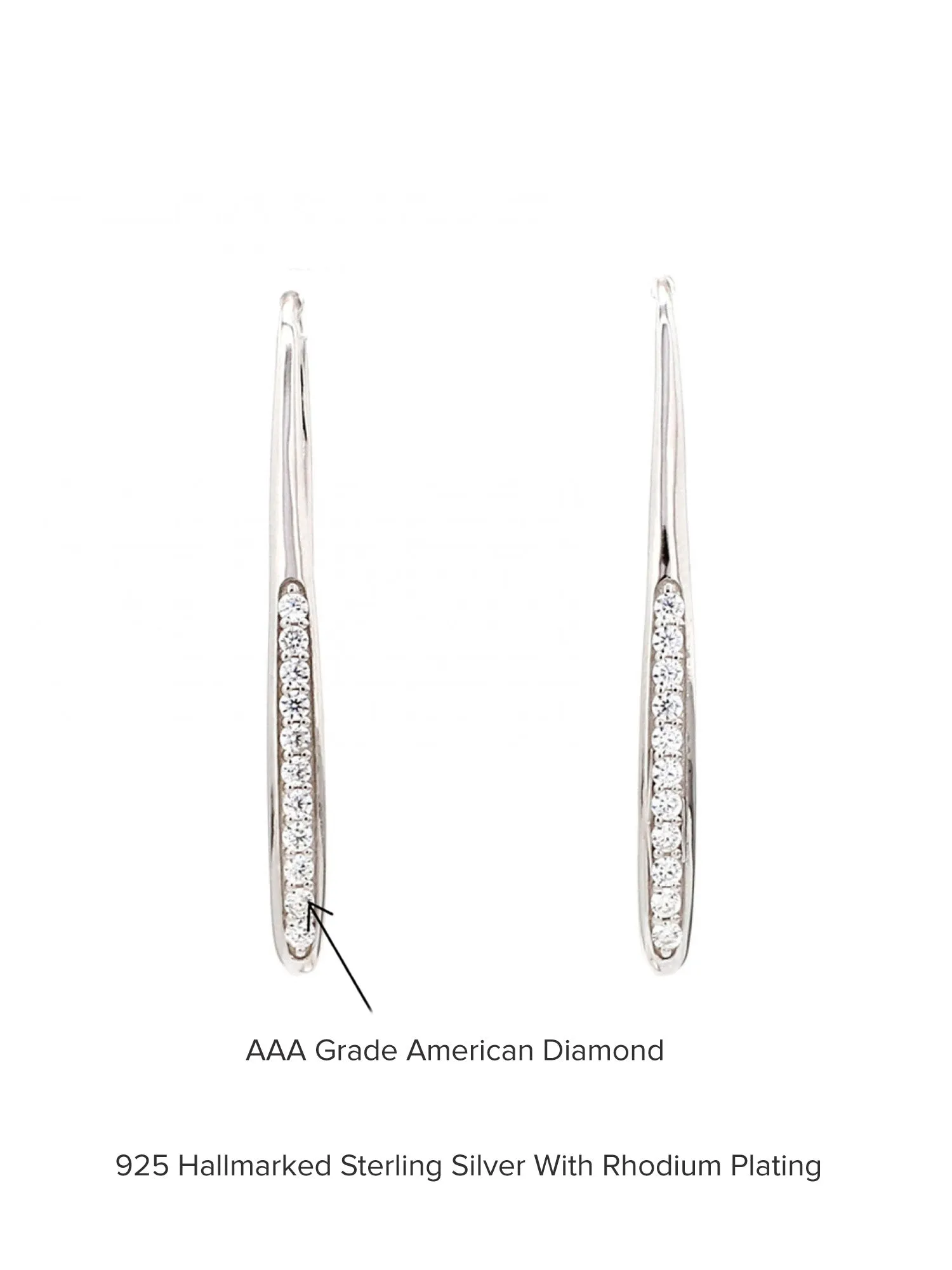 Single Line American Diamond Danglers In 925 Sterling Silver