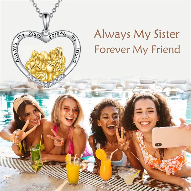 Sisters Necklace Sister Birthday Gifts Sterling Silver Crystal Necklaces Always My Sister Forever My Friend