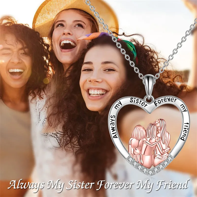 Sisters Necklace Sister Birthday Gifts Sterling Silver Crystal Necklaces Always My Sister Forever My Friend