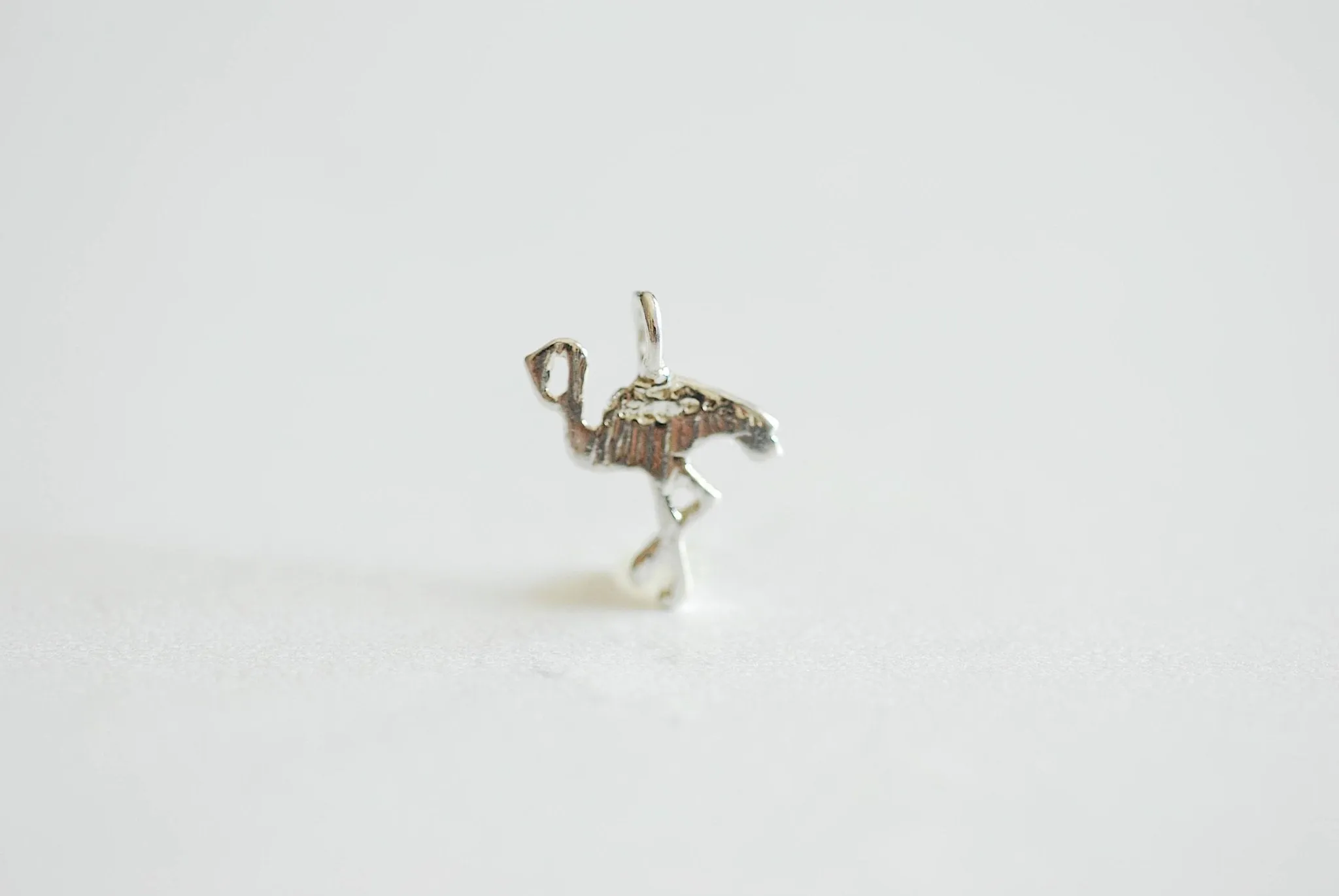 Sterling Silver Flamingo Charm, 925 Sterling Silver Flamingo, Bird Charm, Crane, Small Bird, Pink Flamingo, Sterling Silver Pendant, 369