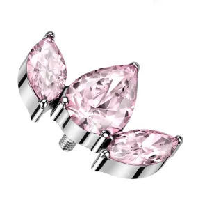 Triple Empress Teardrop Pink CZ Internally Threaded Titanium Top