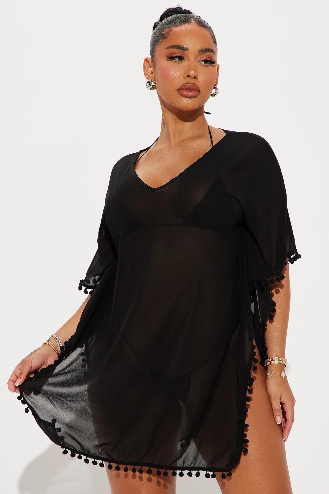 Under The Palms Tassel Cover Up Dress - Black