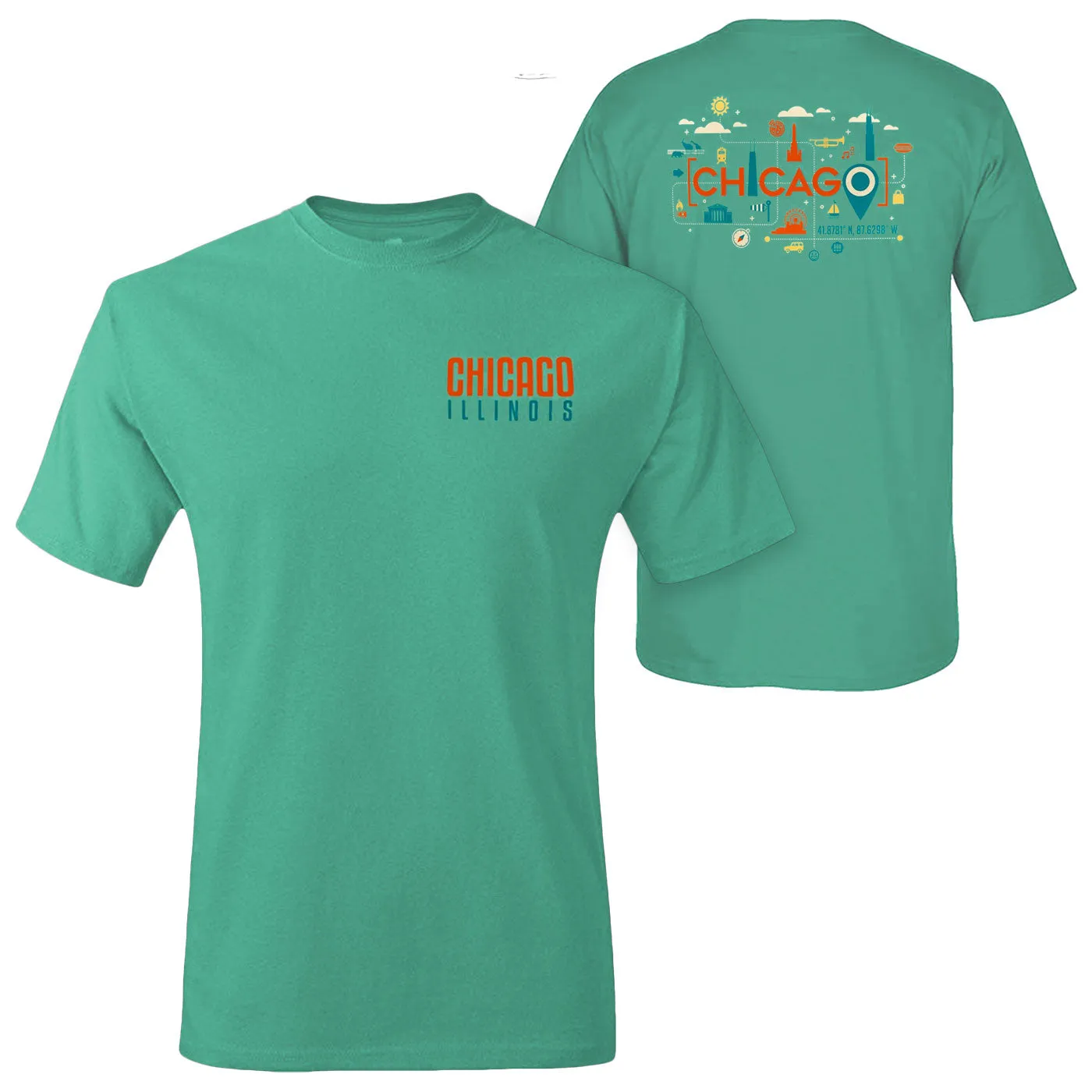 Unisex Chicago Locations T-Shirt - Aqua Green