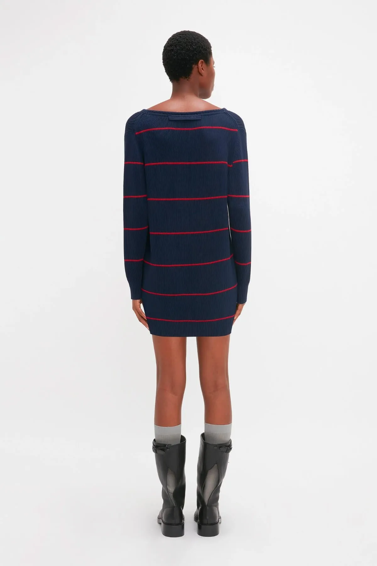 Victoria Beckham Frame Detail Jumper Dress - Navy/ Red