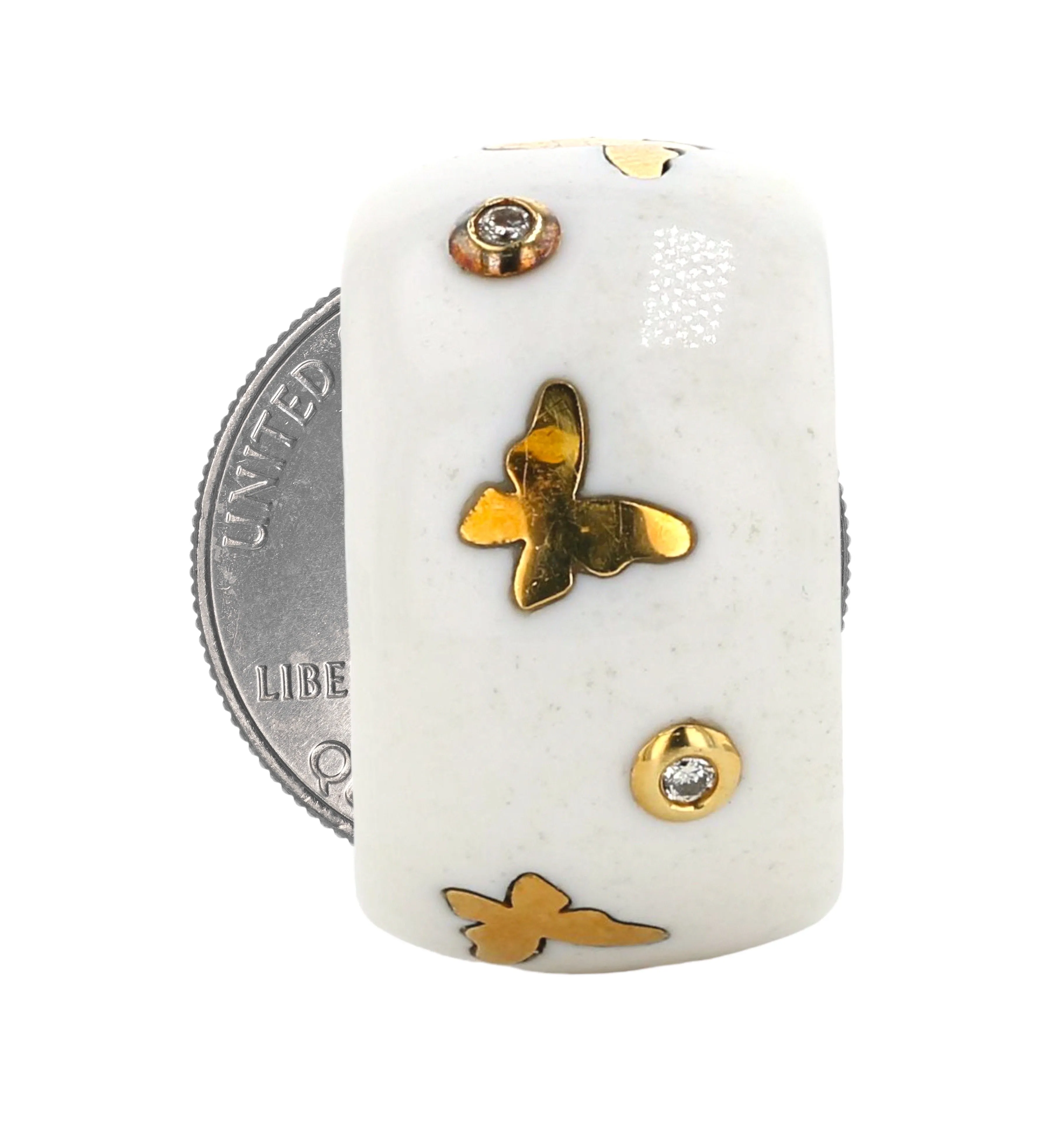 White agate butterfly 18k diamond ring