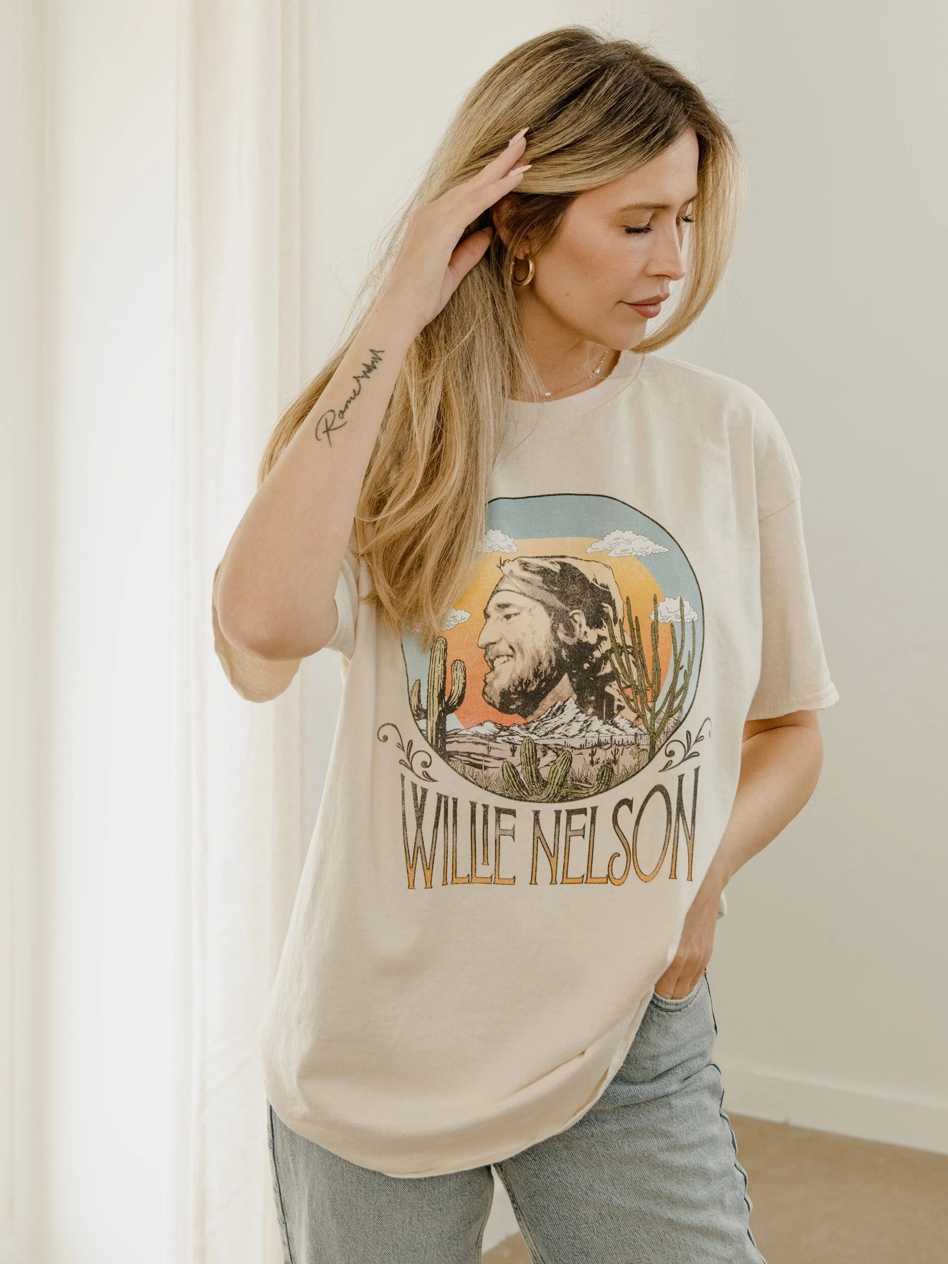 Willie Nelson In The Sky Off White Thrifted Tee