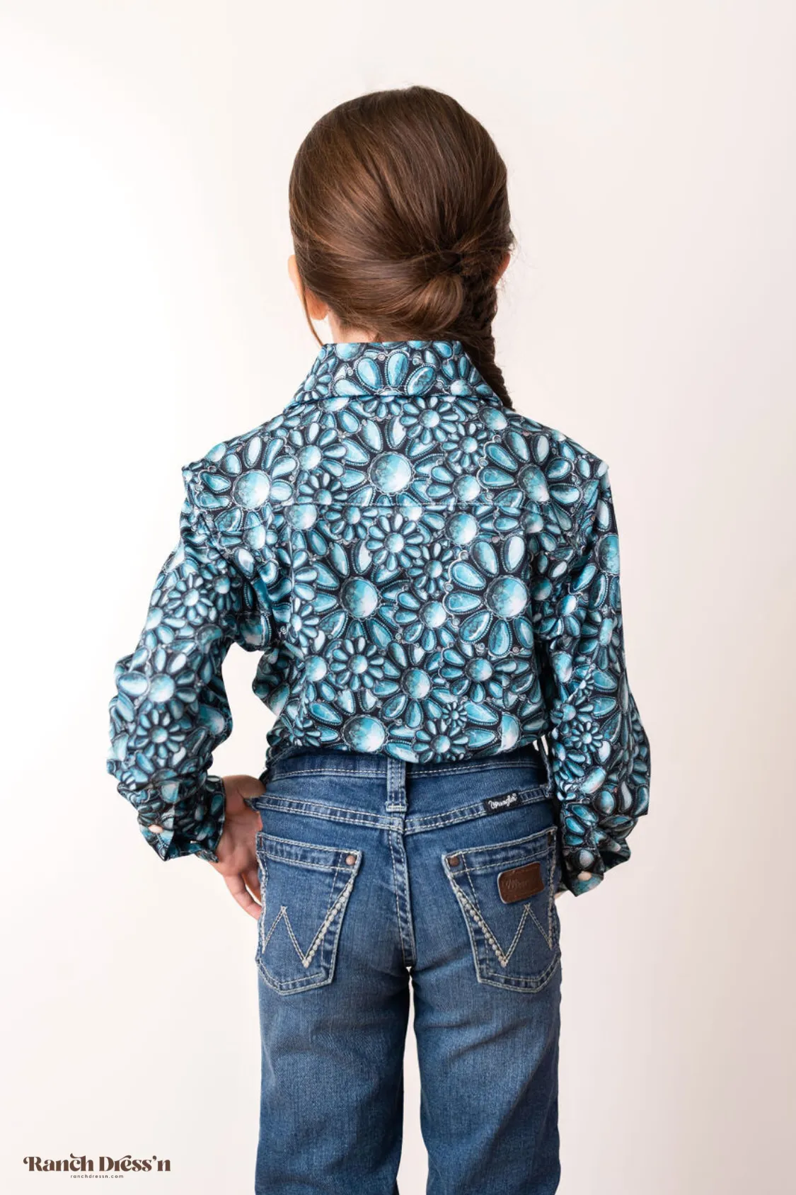 *YOUTH* TURQUOISE BLOSSOM PERFORMANCE RODEO SHIRT